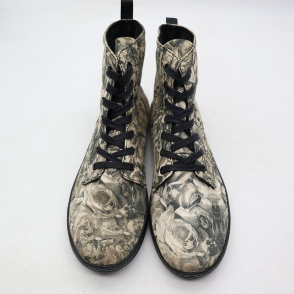 Dr Martens Hackney Boots Women's 11 Gray Skull & Roses Canvas Goth Retro Punk - Picture 2 of 10